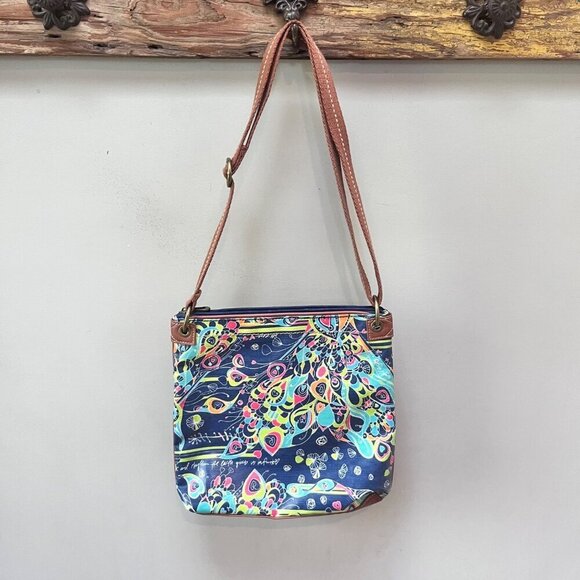 Sakroots Crossbody Bag With Adjustable Strap Colorful Peacock & Floral Design Br - Picture 1 of 8